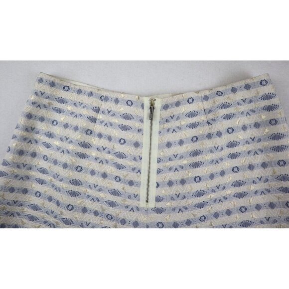 WOMEN'S IVORY BLUE GOLD METALLIC SHIMMER FLARED SKIRT - J. CREW - SIZE 10 - Picture 7 of 7